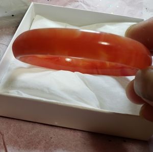 SEMI-TRANSLUCENT NATURAL RARE REDDISH JADE BANGLE BRACELET
